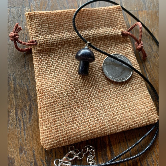 Blue Sandstone Mushroom Necklace | Crystal Mushroom Pendant | Gothic Necklace - Picture 2 of 3